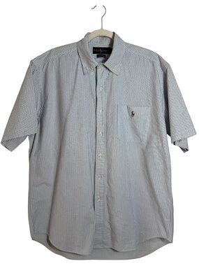 Ralph Lauren Blake Shirt Men’s LG Blue White Stripe Short Sleeve